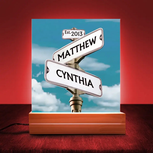 Street Sign Couple Names Acrylic LED Lamp