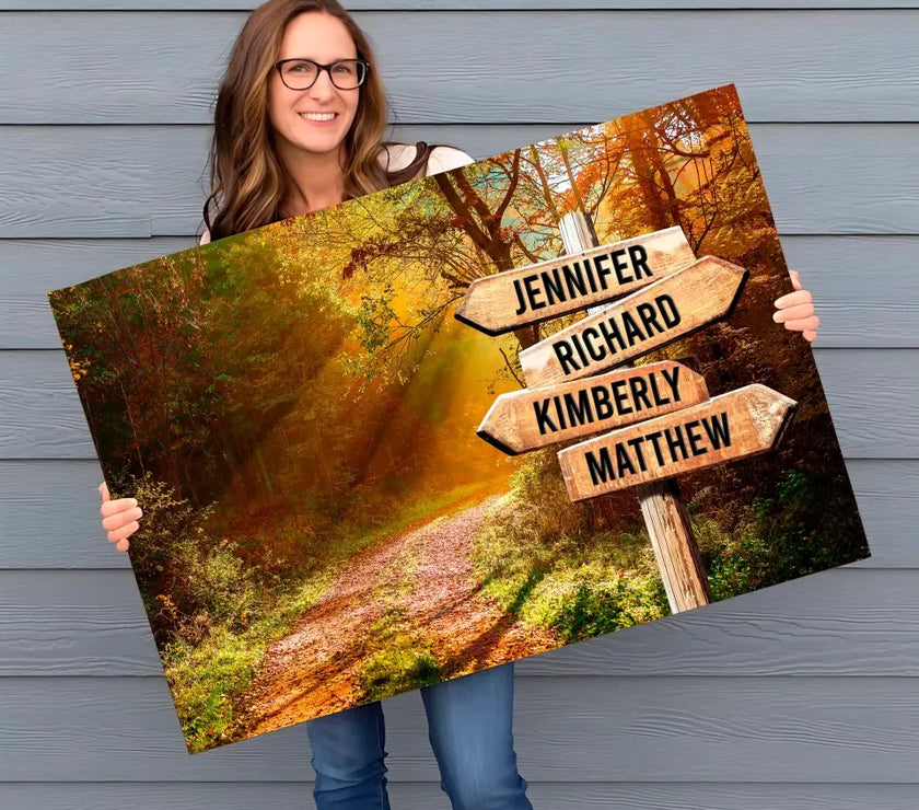 Beautiful Autumn Road Color Multi-Names Canvas