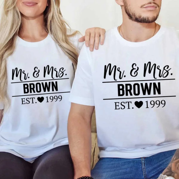 Mr & Mrs Name Tee couple t-shirt mockup white and white