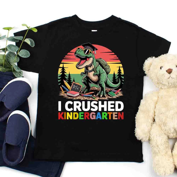 I Crushed Kindergarten T-Rex Dinosaur Graduation T-Shirttblack