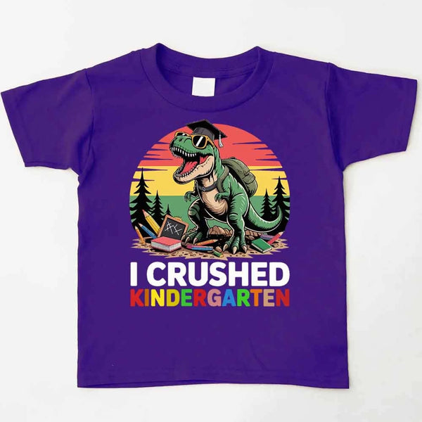 I Crushed Kindergarten T-Rex Dinosaur Graduation T-Shirt_teampurple