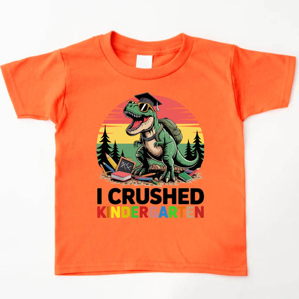 I Crushed Kindergarten T-Rex Dinosaur Graduation T-Shirt for Kids