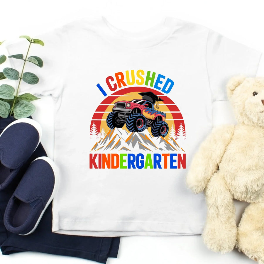 I Crushed Kindergarten Monster Truck Graduation T-Shirt for Kids