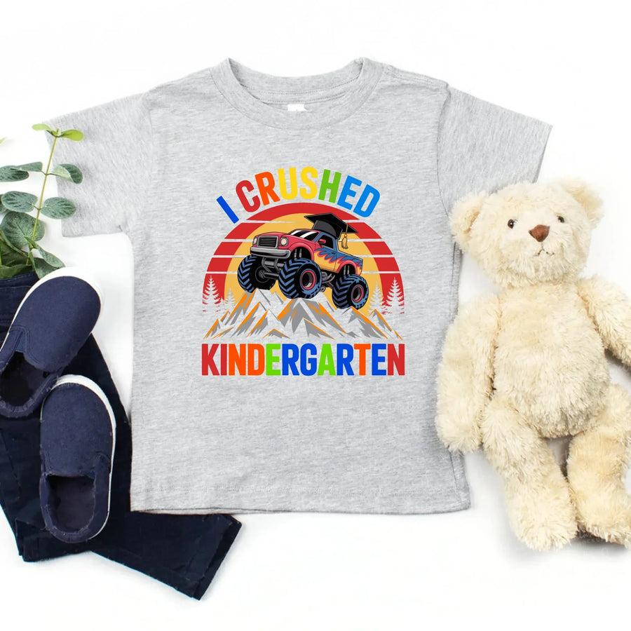 I Crushed Kindergarten Monster Truck Graduation T-Shirt for Kids
