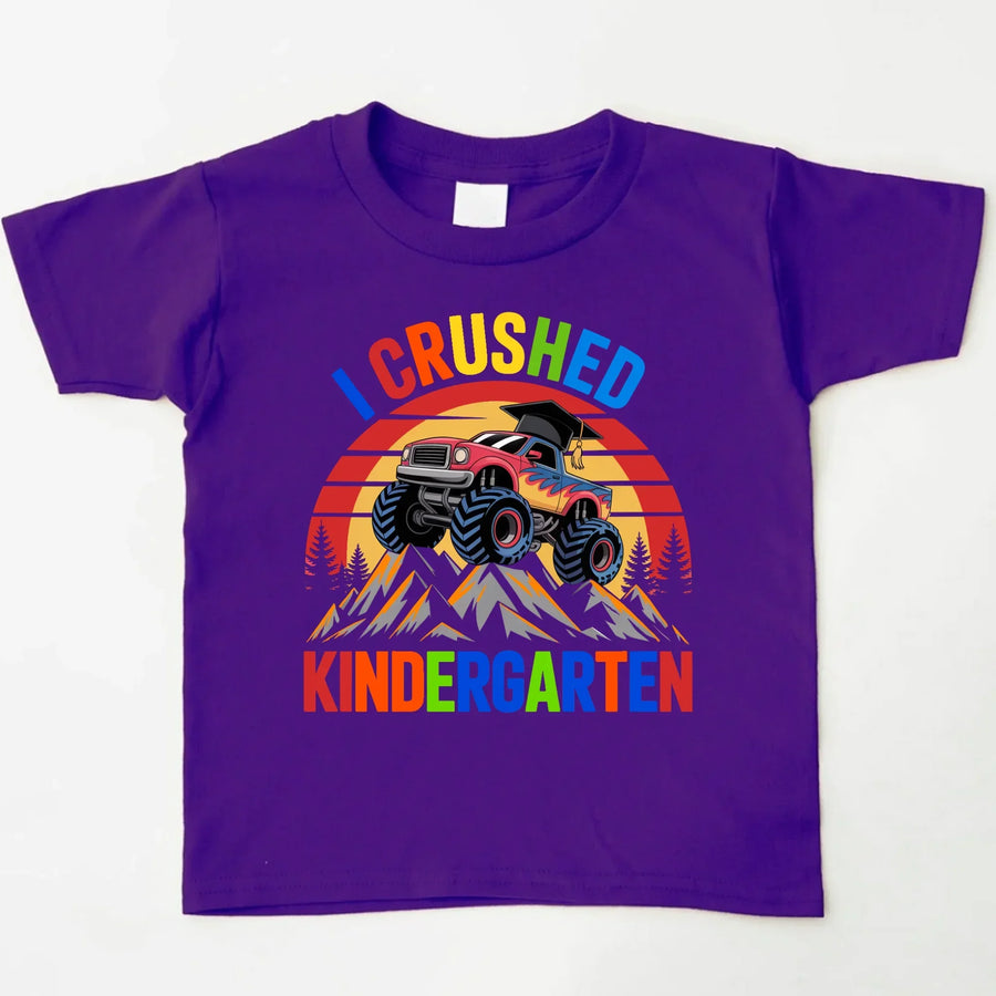 I Crushed Kindergarten Monster Truck Graduation T-Shirt for Kids