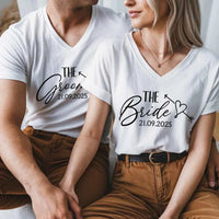 The Groom & The Bride Matching Matching Wedding Shirts v-neck