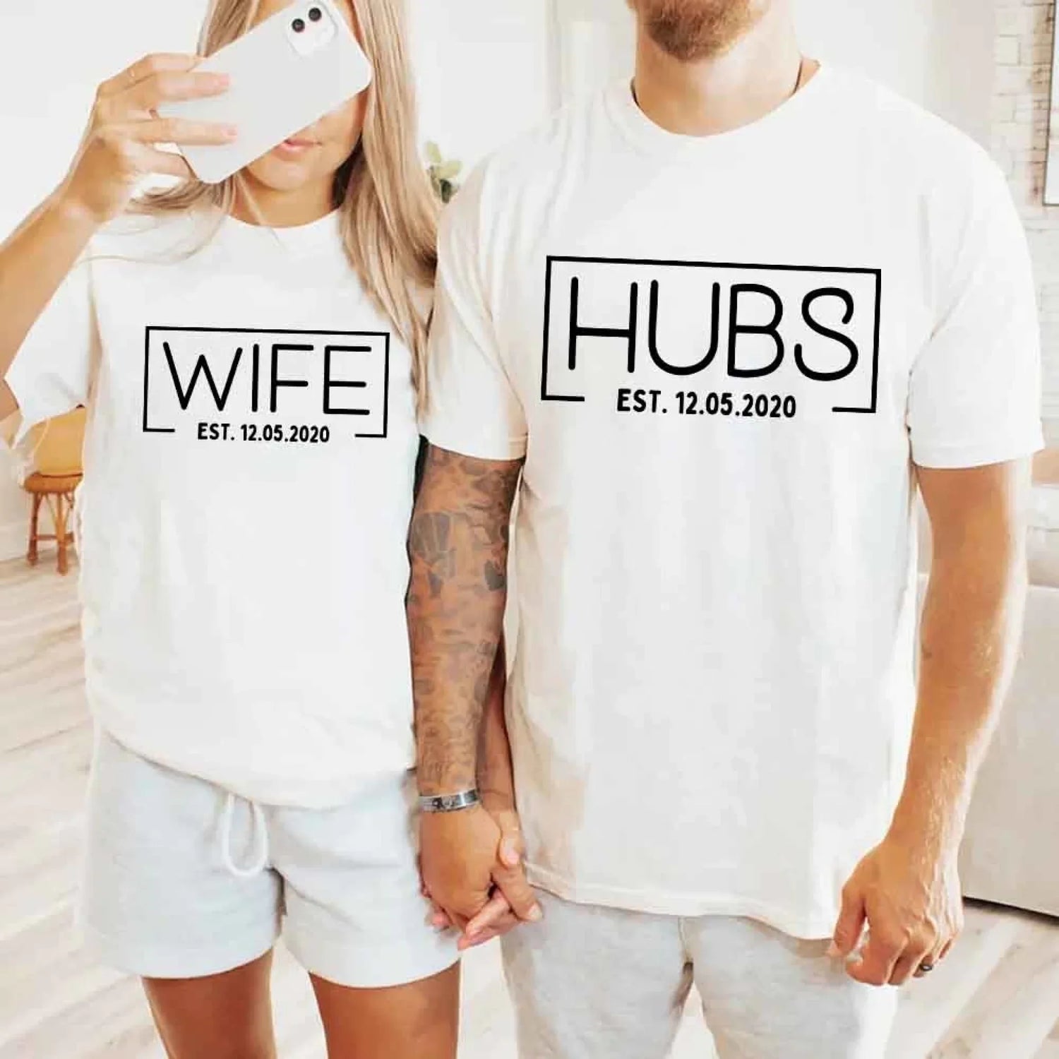 Custom Couples Shirts – Wife & Hubs Est Date Tees for Anniversary Gift