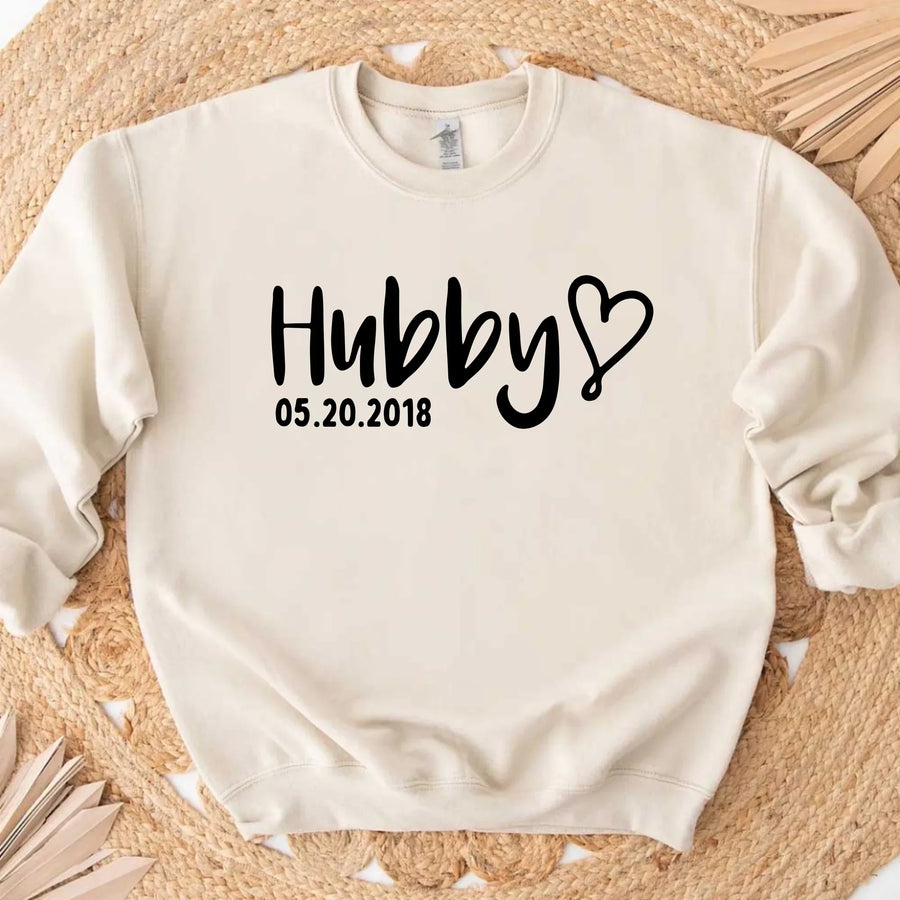 Matching Hubby & Wifey Hoodie, Sweatshirt, & Long Sleeve – Personalized Wedding Date