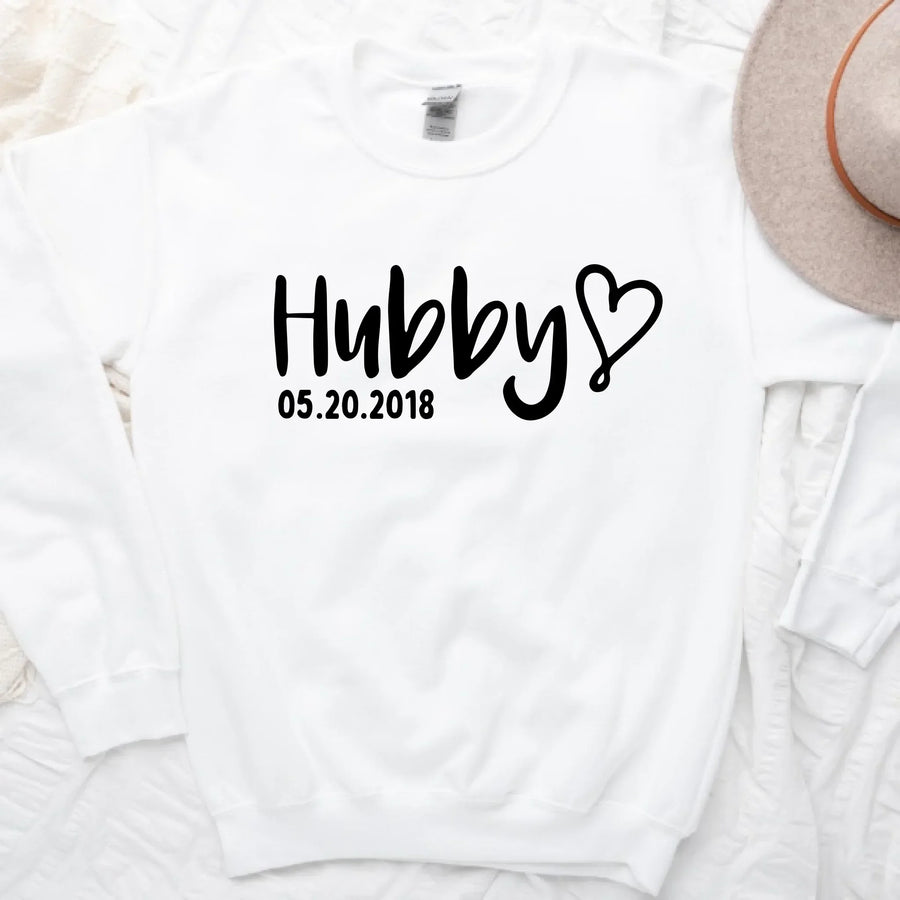 Matching Hubby & Wifey Hoodie, Sweatshirt, & Long Sleeve – Personalized Wedding Date