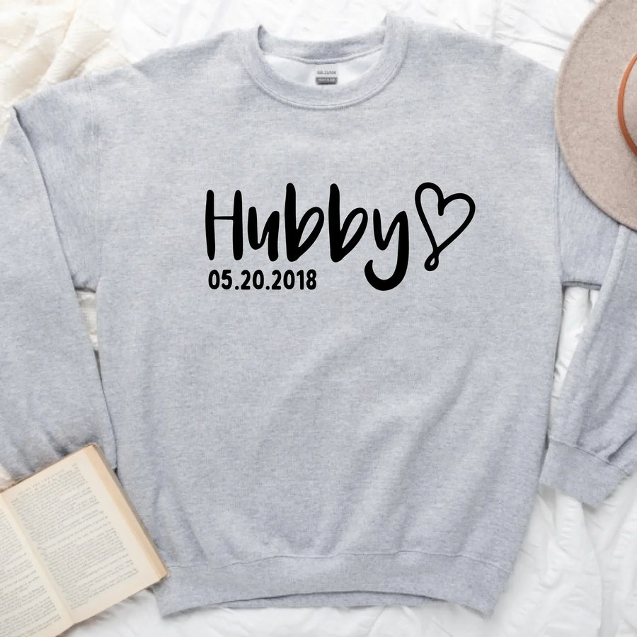 Matching Hubby & Wifey Hoodie, Sweatshirt, & Long Sleeve – Personalized Wedding Date