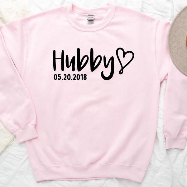 Matching Hubby & Wifey Hoodie, Sweatshirt, & Long Sleeve – Personalized Wedding Date