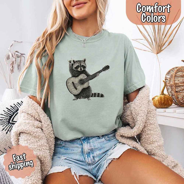 Raccoon Playing A Guitar, Funny Animals Comfort Colors T-Shirt