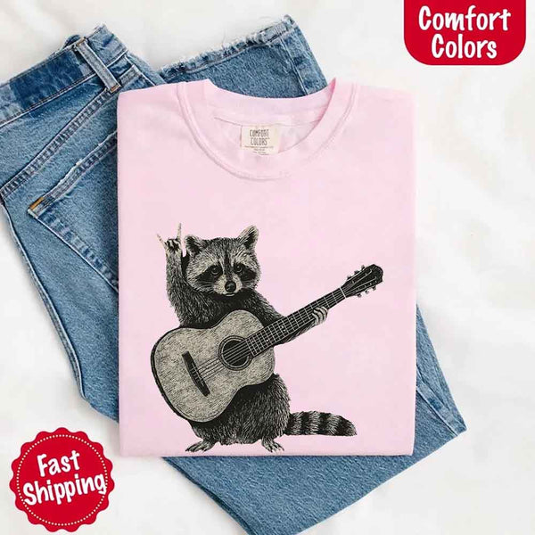 Raccoon Playing A Guitar, Funny Animals Comfort Colors T-Shirt