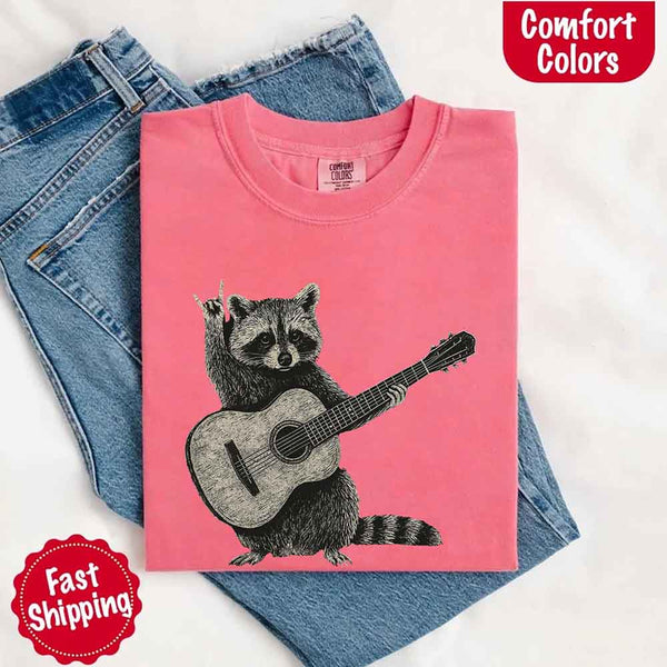 Raccoon Playing A Guitar, Funny Animals Comfort Colors T-Shirt