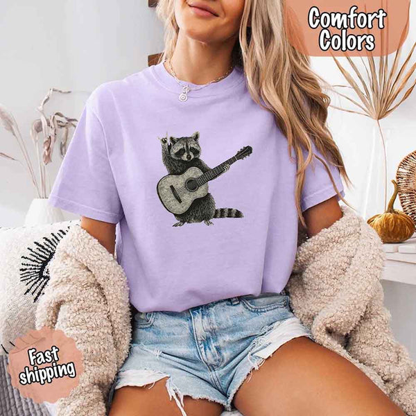 Raccoon Playing A Guitar, Funny Animals Comfort Colors T-Shirt