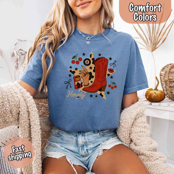 Howdy Cowgirl Star Collage Color Comfort Shirt