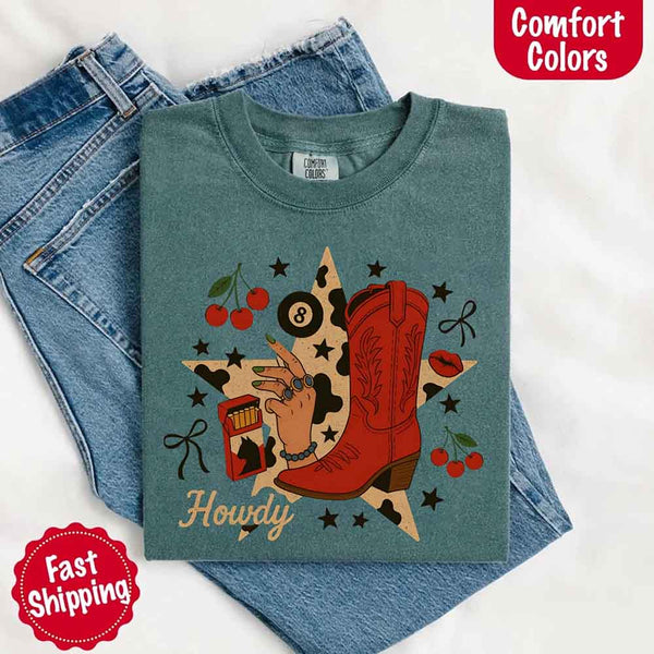 Howdy Cowgirl Star Collage Color Comfort Shirt