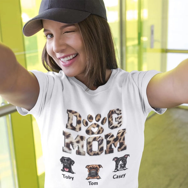 Dog Mom Leopard Personalized T-shirt For Dog Parents