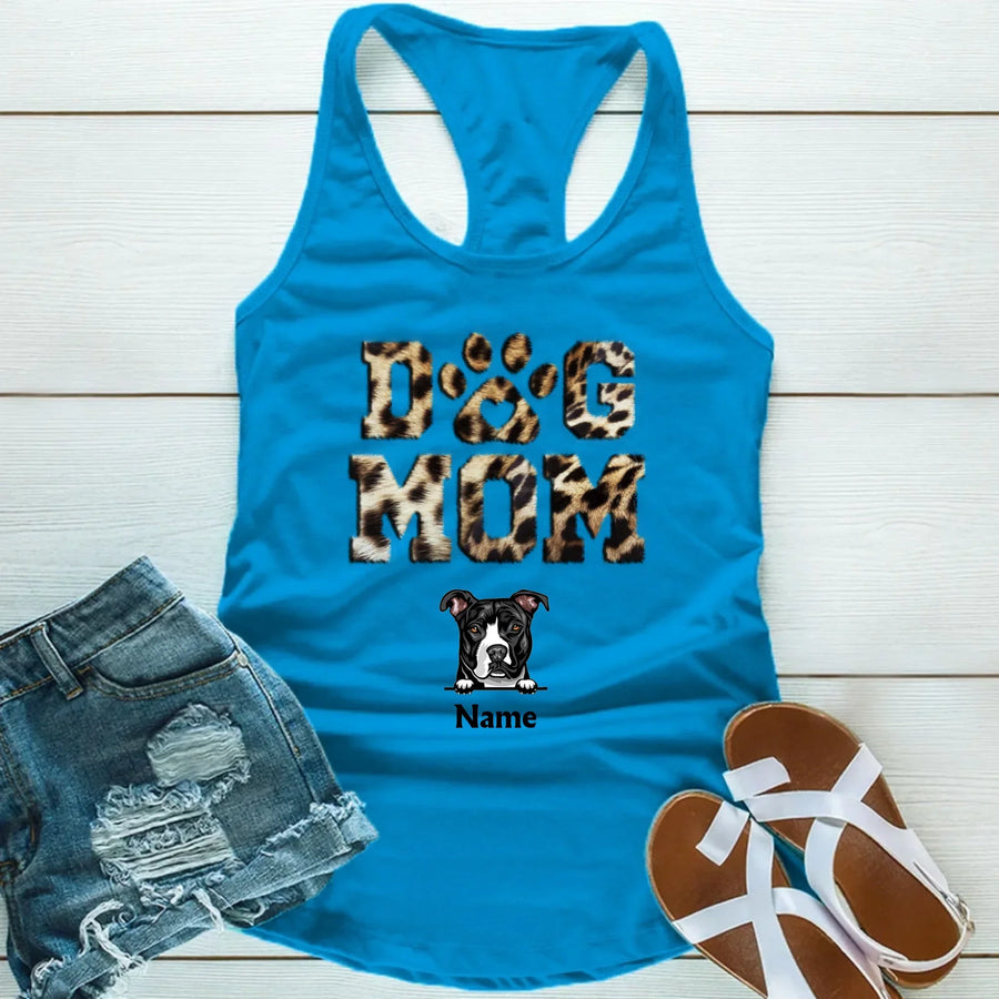 Dog Mom Leopard Personalized T-shirt For Dog Parents