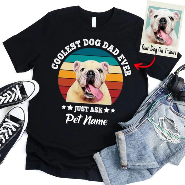 Personalized Coolest Dog Dad Ever Custom Dog Photo T-shirt_black