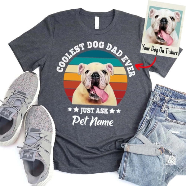 Personalized Coolest Dog Dad Ever Custom Dog Photo T-shirt_darkgrey