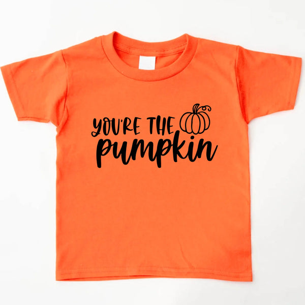 Orange t-shirt with 'You're the Pumpkin' text and pumpkin graphic on a white background