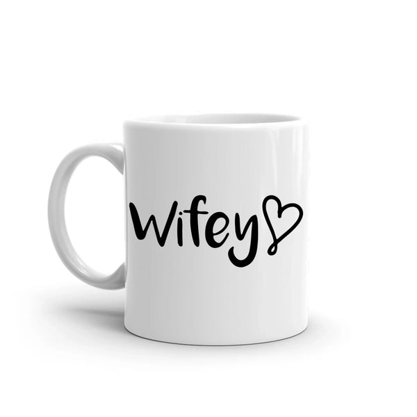 White mug with 'Wifey' text and heart symbol on a white background