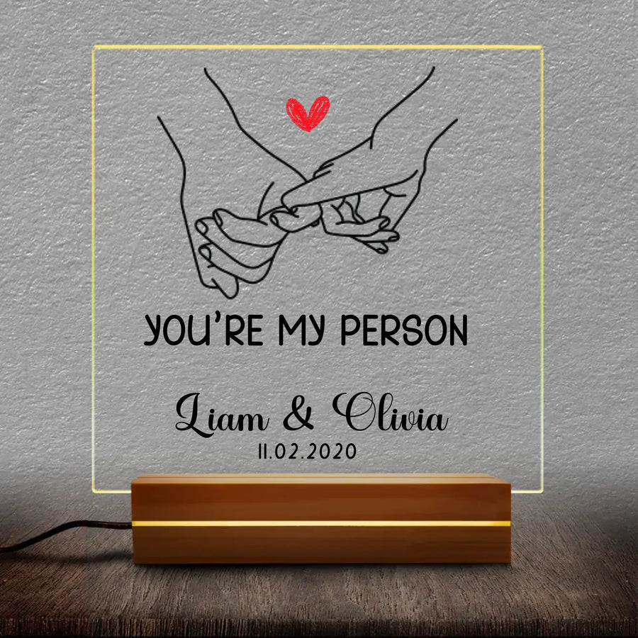 Lámpara LED con placa personalizada con forma de pareja agarrada de la mano