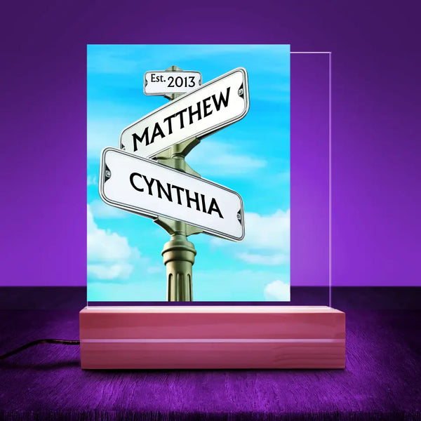 Street Sign Couple Names Acrylic LED Lamp