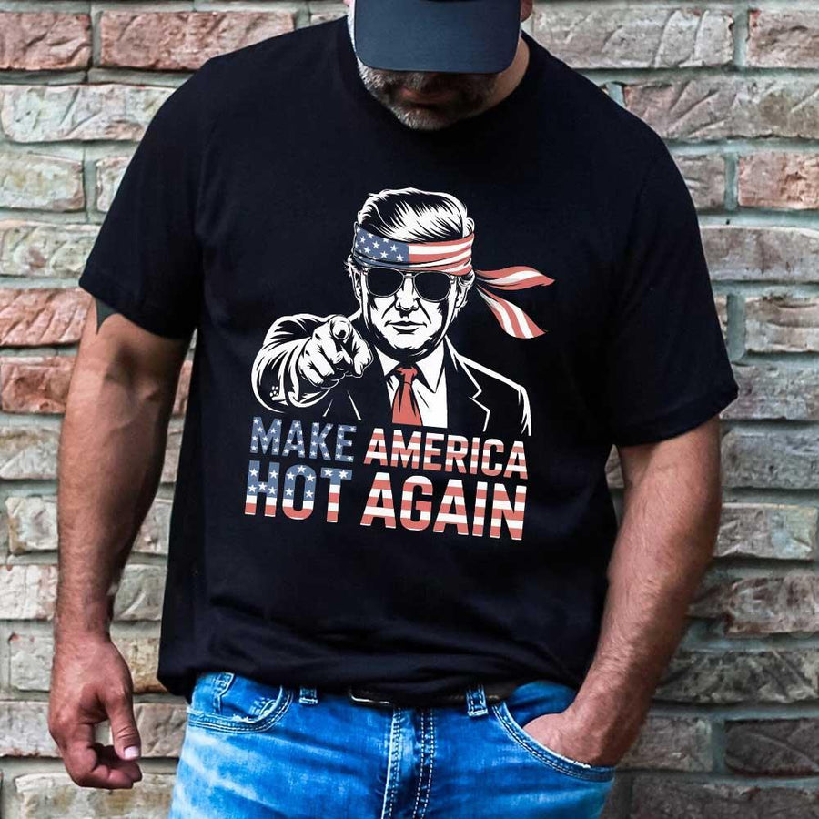 Funny Trump T-Shirt – ‘Make America Hot Again’ Patriotic Tee for Men – 4th of July USA Flag Bandana Shirt