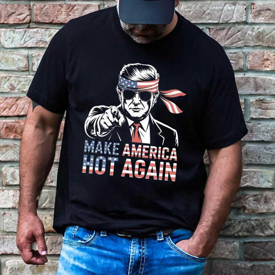 Funny Trump T-Shirt – ‘Make America Hot Again’ Patriotic Tee for Men – 4th of July USA Flag Bandana Shirt