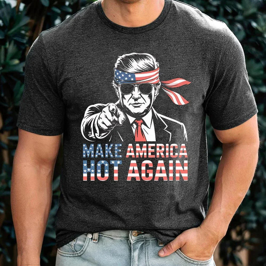 Funny Trump T-Shirt – ‘Make America Hot Again’ Patriotic Tee for Men – 4th of July USA Flag Bandana Shirt