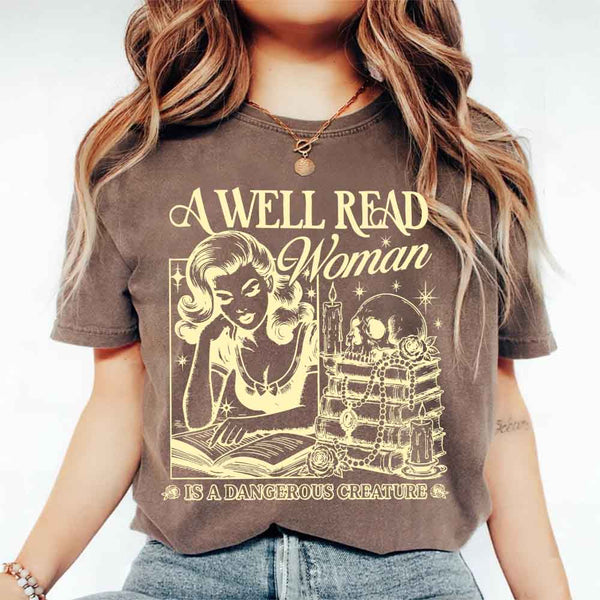 May include A Well Read Woman Comfort Colors t-shirt with literary graphic, relaxed unisex fit, and garment-dyed cotton