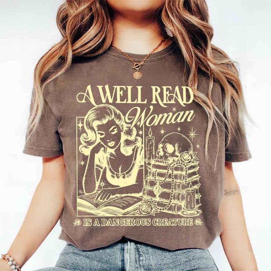 May include A Well Read Woman Comfort Colors t-shirt with literary graphic, relaxed unisex fit, and garment-dyed cotton