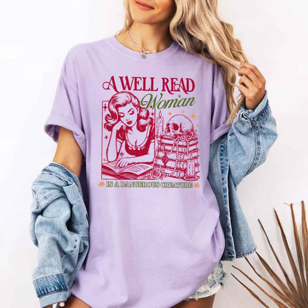 May include A Well Read Woman Comfort Colors t-shirt with literary graphic, relaxed unisex fit, and garment-dyed cotton