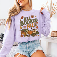 May include All Booked for Fall Comfort Colors long sleeve with book lover graphic, relaxed unisex fit, and garment-dyed cotton