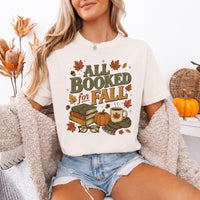 May include All Booked for Fall Comfort Colors T-shirt with book lover graphic, relaxed unisex fit, and garment-dyed cotton