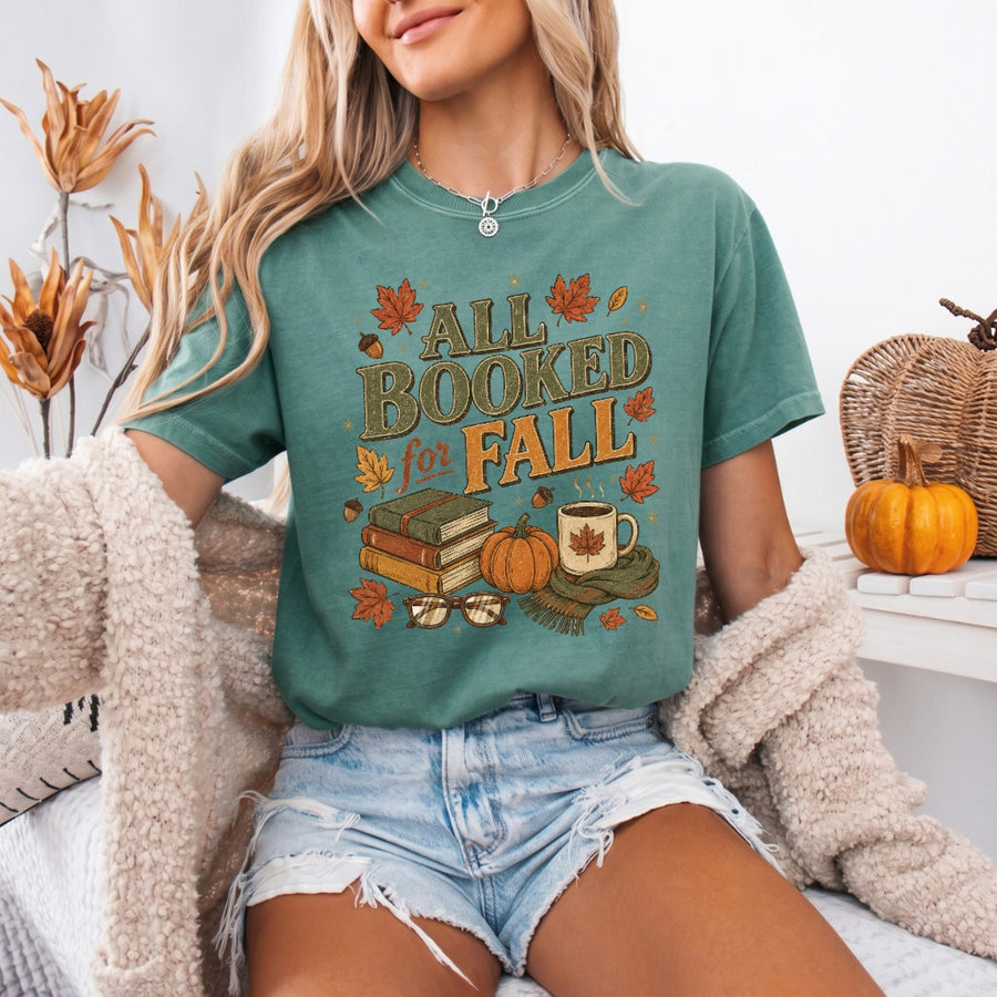 All Booked for Fall Comfort Colors T-Shirt | Cozy Book Lover Tee