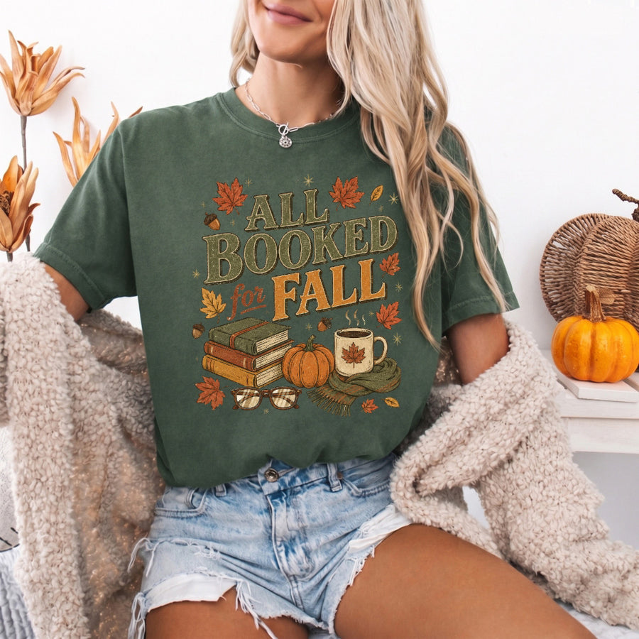 All Booked for Fall Comfort Colors T-Shirt | Cozy Book Lover Tee