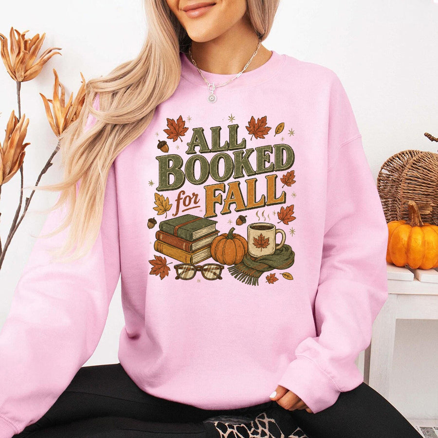 May include All Booked for Fall sweatshirt with book lover graphic, classic unisex crewneck, long sleeves, and soft fleece fabric
