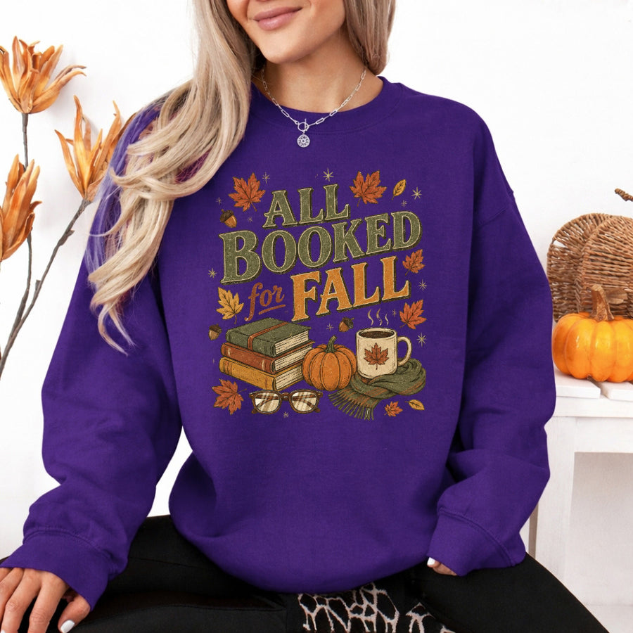May include All Booked for Fall sweatshirt with book lover graphic, classic unisex crewneck, long sleeves, and soft fleece fabric