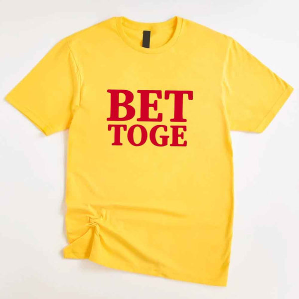 May include a “Better Together” couples T-shirt design with bold, friendly lettering arranged in a balanced layout, often paired with a small heart or link-style graphic that reflects unity and closeness.