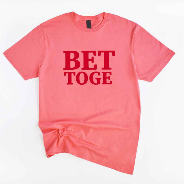 May include a “Better Together” couples T-shirt design with bold, friendly lettering arranged in a balanced layout, often paired with a small heart or link-style graphic that reflects unity and closeness.