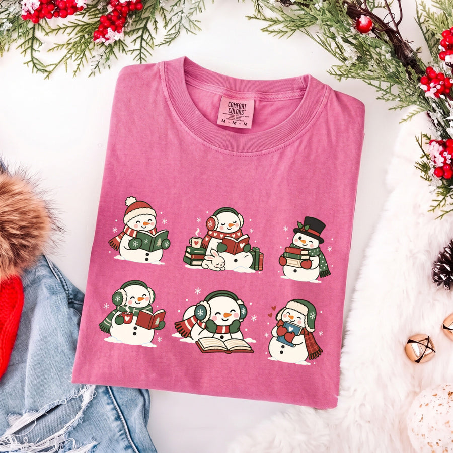 Book Lover Snowman Comfort Colors T-Shirt