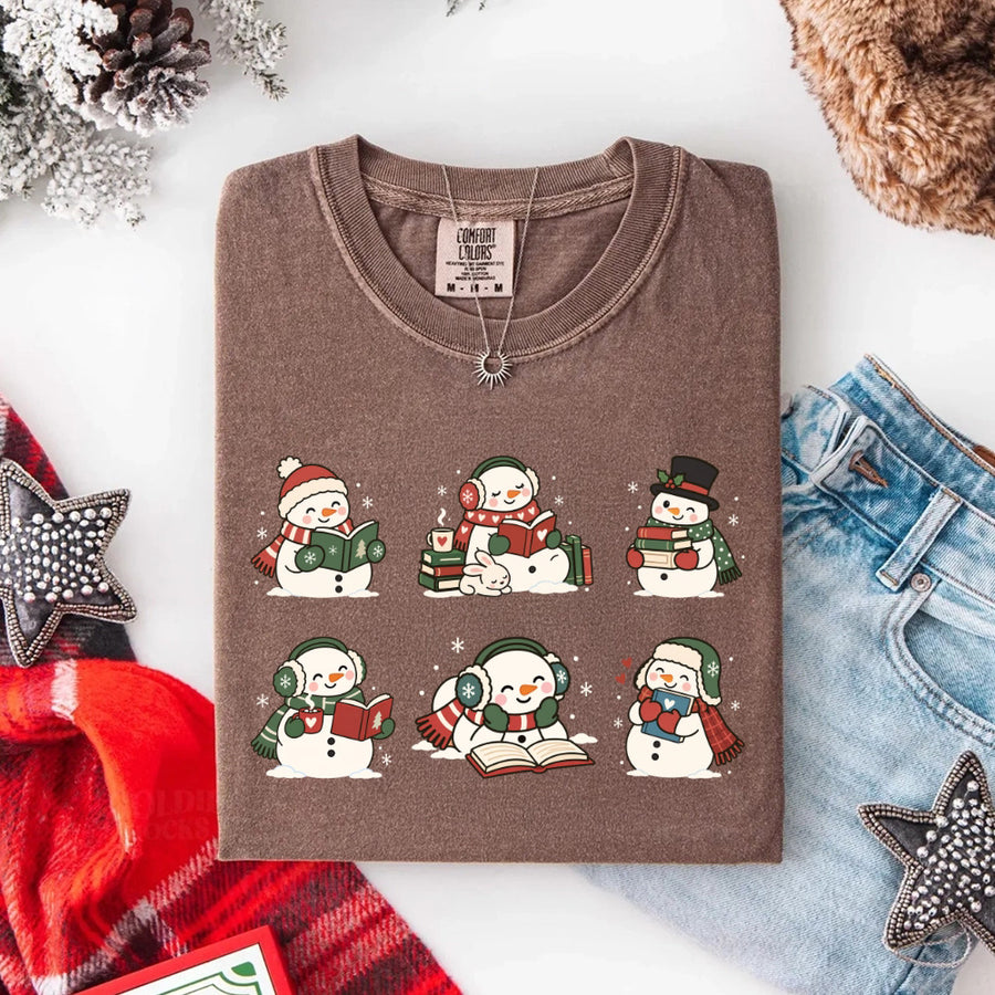 Book Lover Snowman Comfort Colors T-Shirt