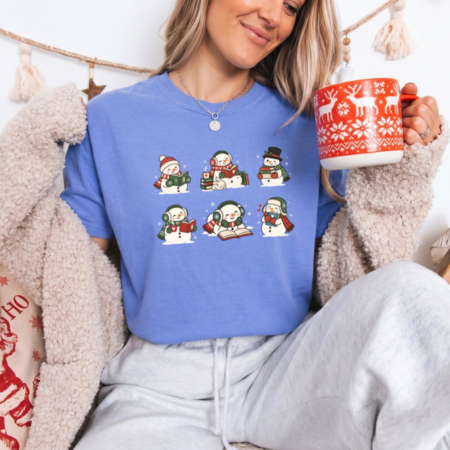 Book Lover Snowman Comfort Colors T-Shirt