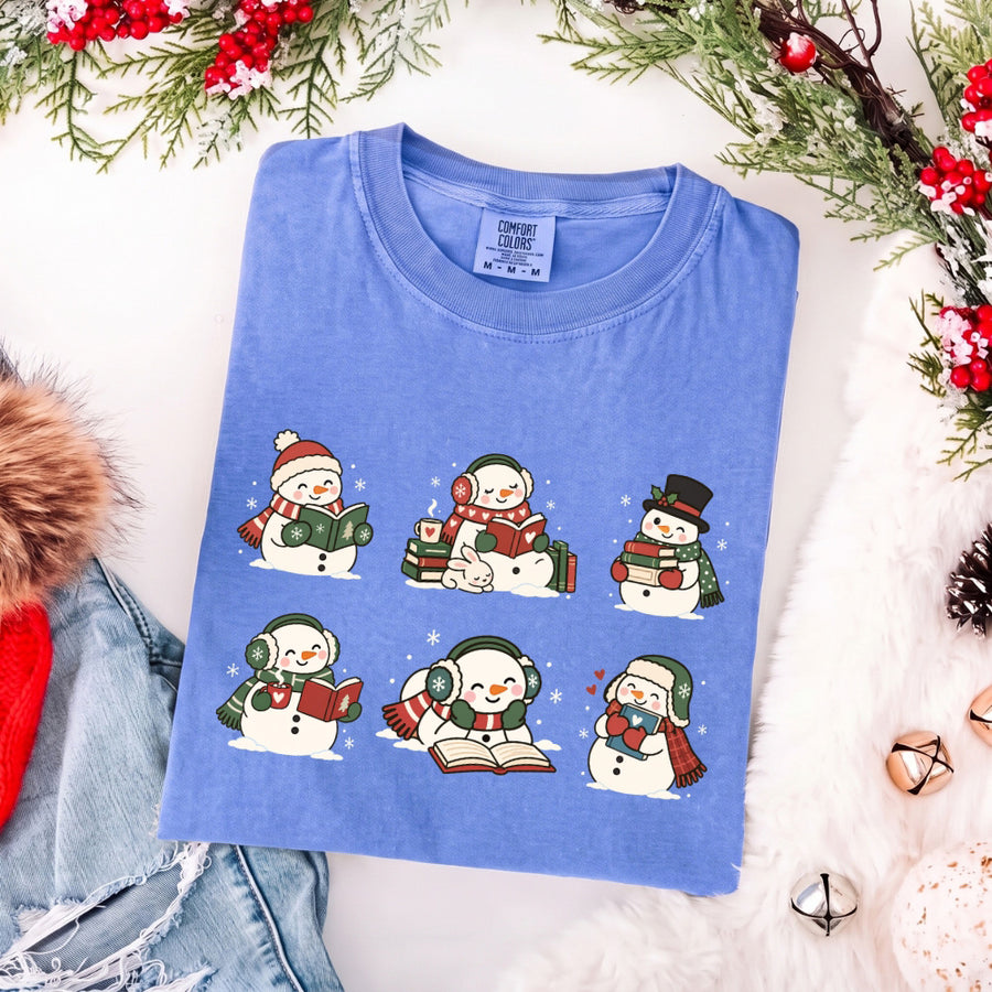 Book Lover Snowman Comfort Colors T-Shirt