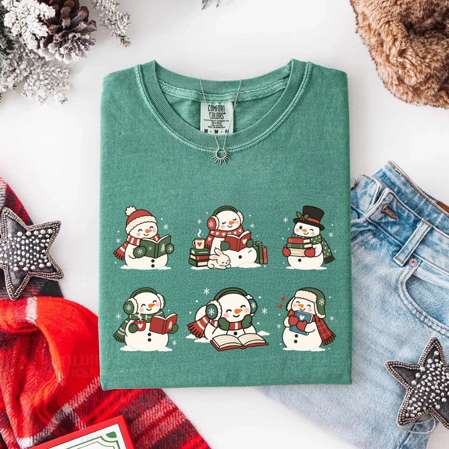 Book Lover Snowman Comfort Colors T-Shirt