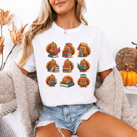 May include Bookish Turkey Reader Comfort Colors T-shirt with turkey and book graphic, relaxed unisex fit, and garment-dyed cotton