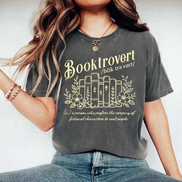 May include Booktrovert Comfort Colors t-shirt with book lover graphic, relaxed unisex fit, and garment-dyed cotton